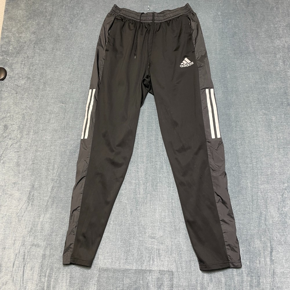 Adidas Track Pants Mens 29x29 Black Logo Drawstring 3 Stripes Ankle Zip Training